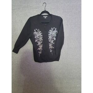 Covington Women's Black Sequin Embellished‎ Cardigan Sweater L